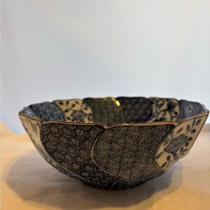 Vintage blue and white Mino ware bowl with a traditional design.